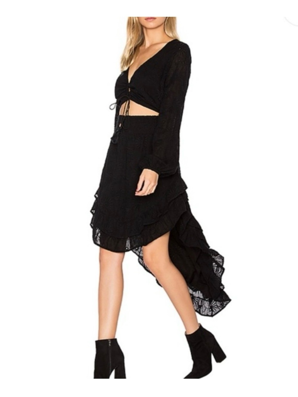 Black Boho High-Low Two-Piece Dress Set NWT